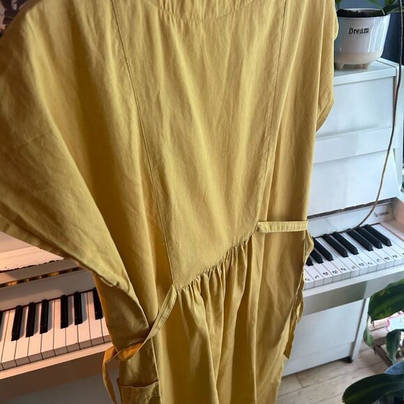 Vintage Boho Prairie Yellow Mustard Midi Dress with Fruit Healthy Life Logo M - Picture 8 of 16